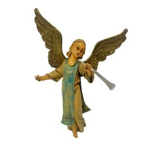 Fontanini Depose Italy Blue Angel Trumpet Christmas Ornament 1983 Vintage